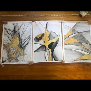 Set - golden and black abstract canvas